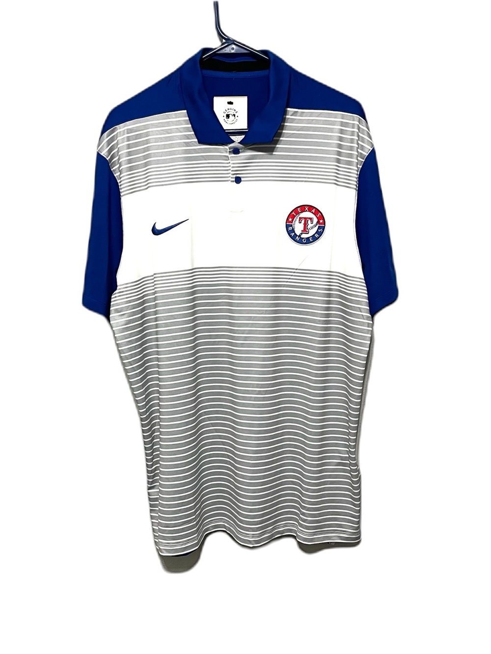 Nike MLB Texas Rangers Henley Athletic Shirt Gray White Blue Logo NWT Mens L